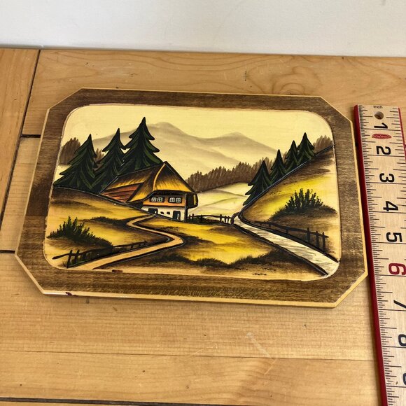 Black Forest Mountain Cabin Carved Wood Wall Hanging Vintage German Cottage - Picture 2 of 3